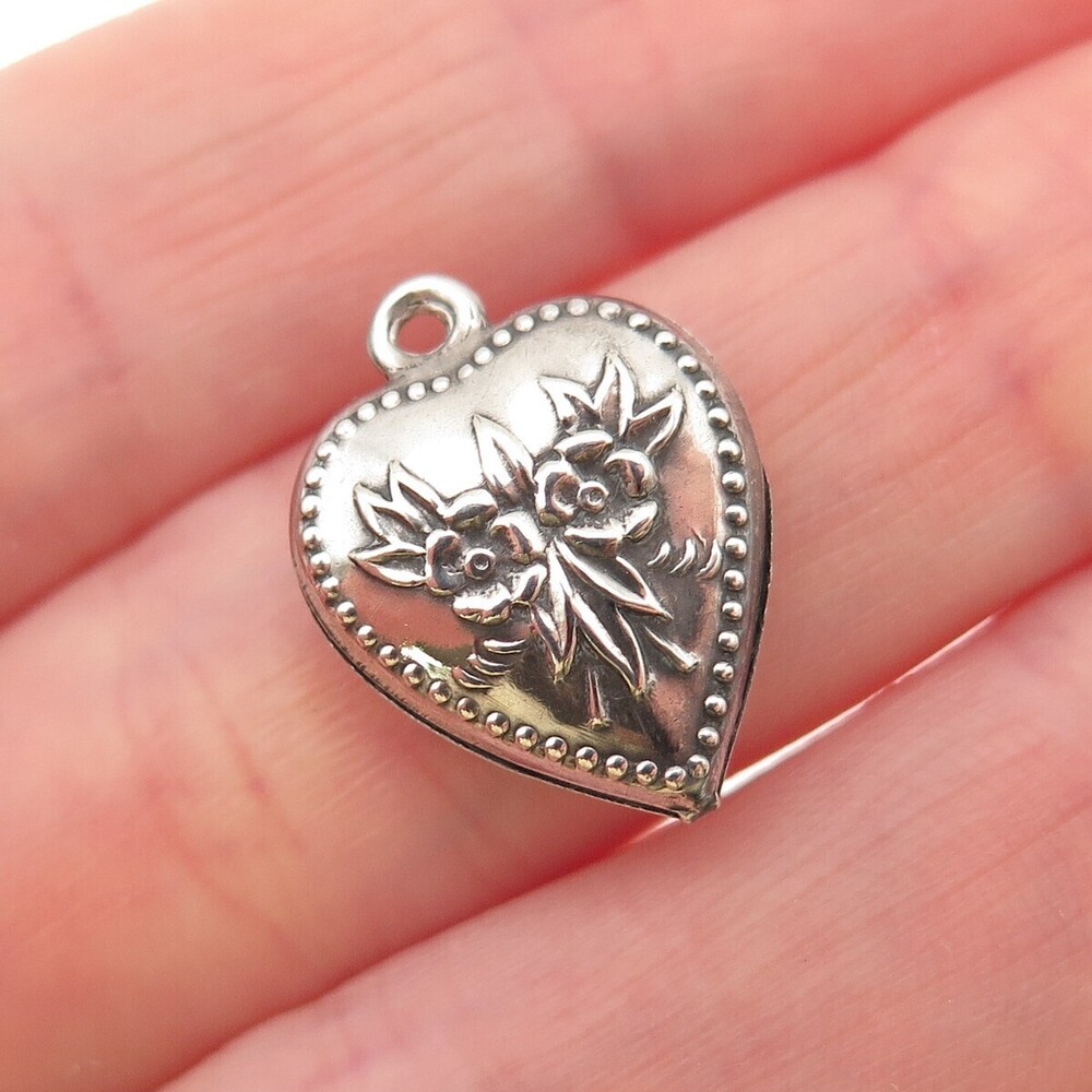 925 Sterling Antique Art Deco Engraved Floral Heart Chatelaine Mini Pendant